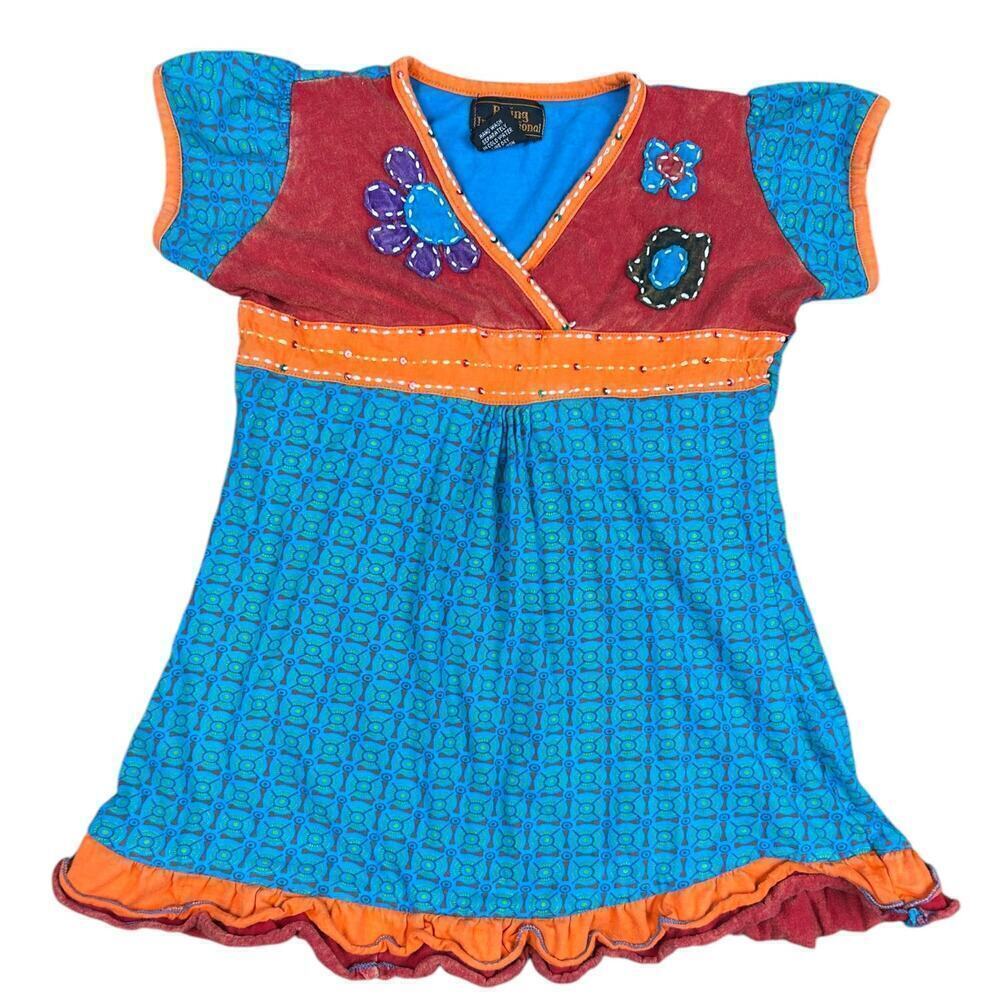 Rising International Girls Boho Cotton Floral Embroidered Patchwork Dress size 6